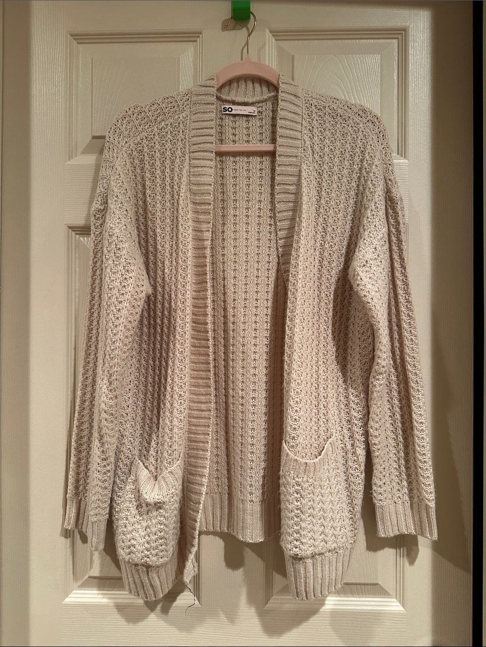 SO Open-Front Cream Knit Cardigan with Pockets